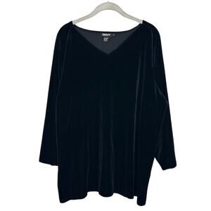 DKNY Women’s Black V Neck Long Sleeve Velvet Blouse Top Plus Size 2X